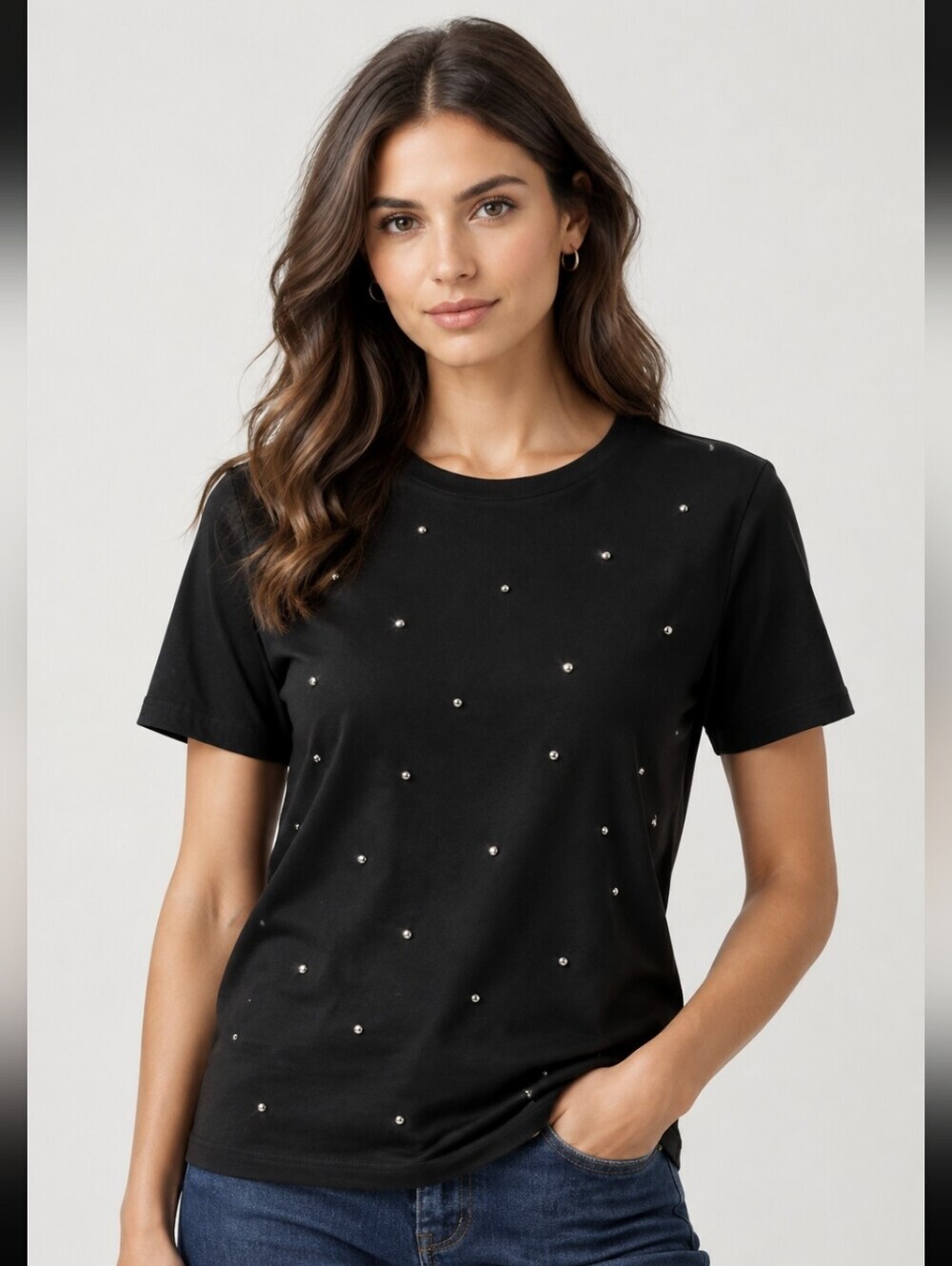 Avenue Women's Knit Top Black with Rhinestones Size 18/20